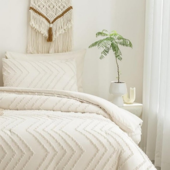 Black Chevron Tufted Zigzag Texture Queen Size Bed Comforter Shams Bedding Set - Picture 15 of 15